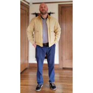 Men's Blonde Denim Jacket with Leather Trim